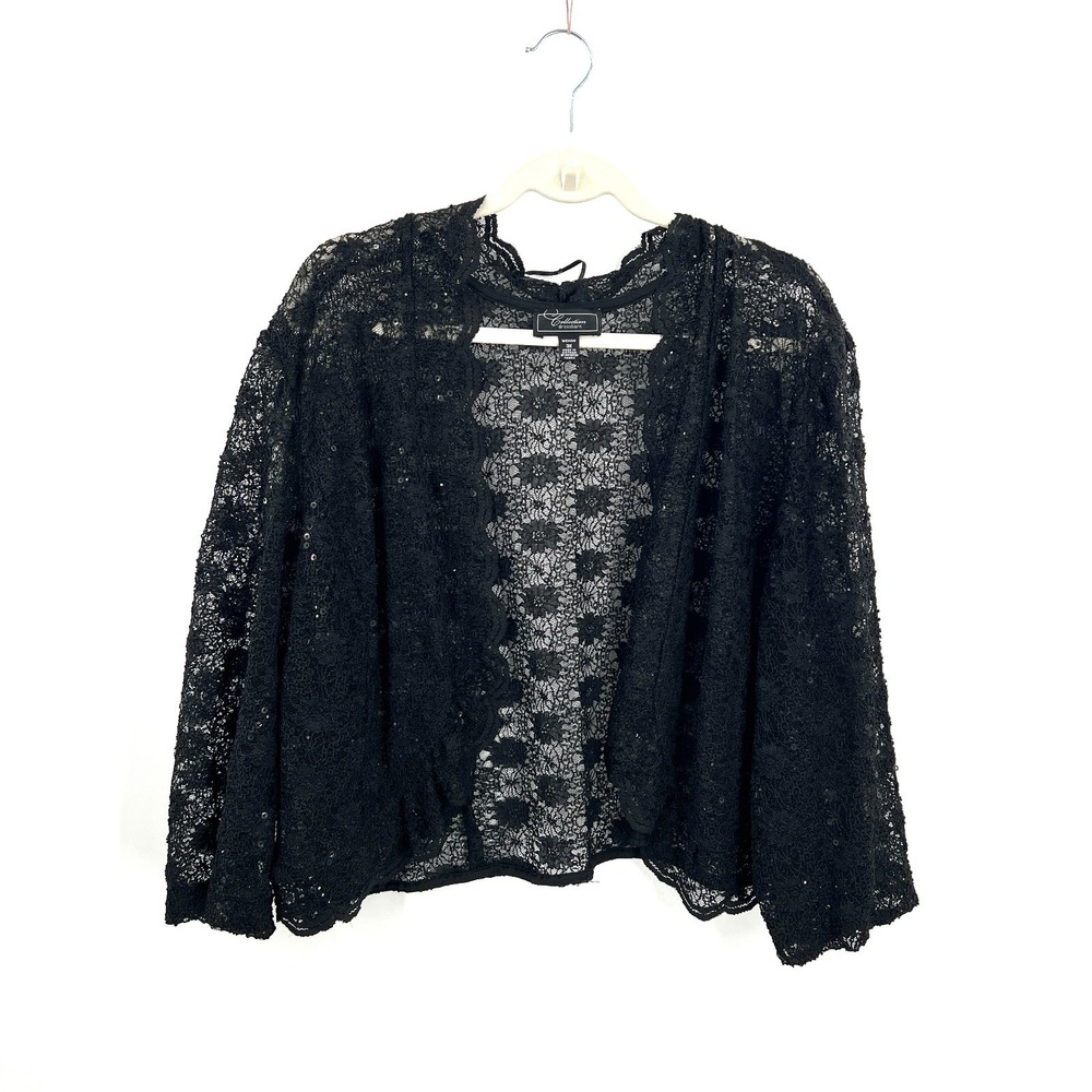 Dress Barn retro y2k Black floral Lace Sequined jacket cottagecore whimsigoth 3X